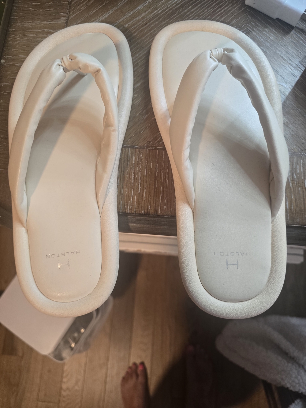 Halston Heritage Off-White Padded Thong Sandals